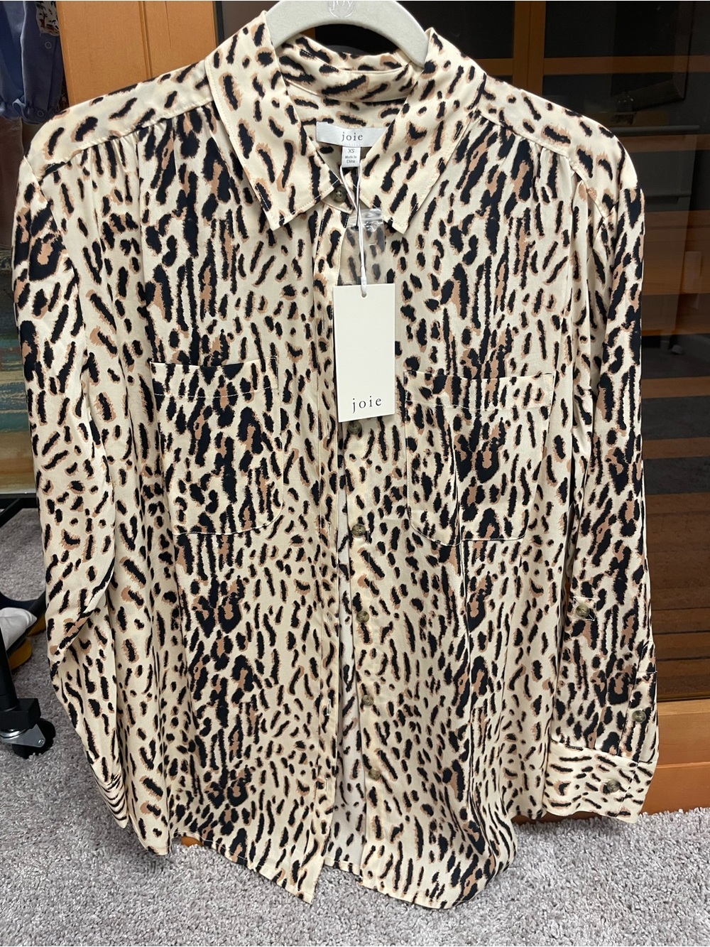 Joie Leopard-Print Button-Down Shirt in Cream and Black